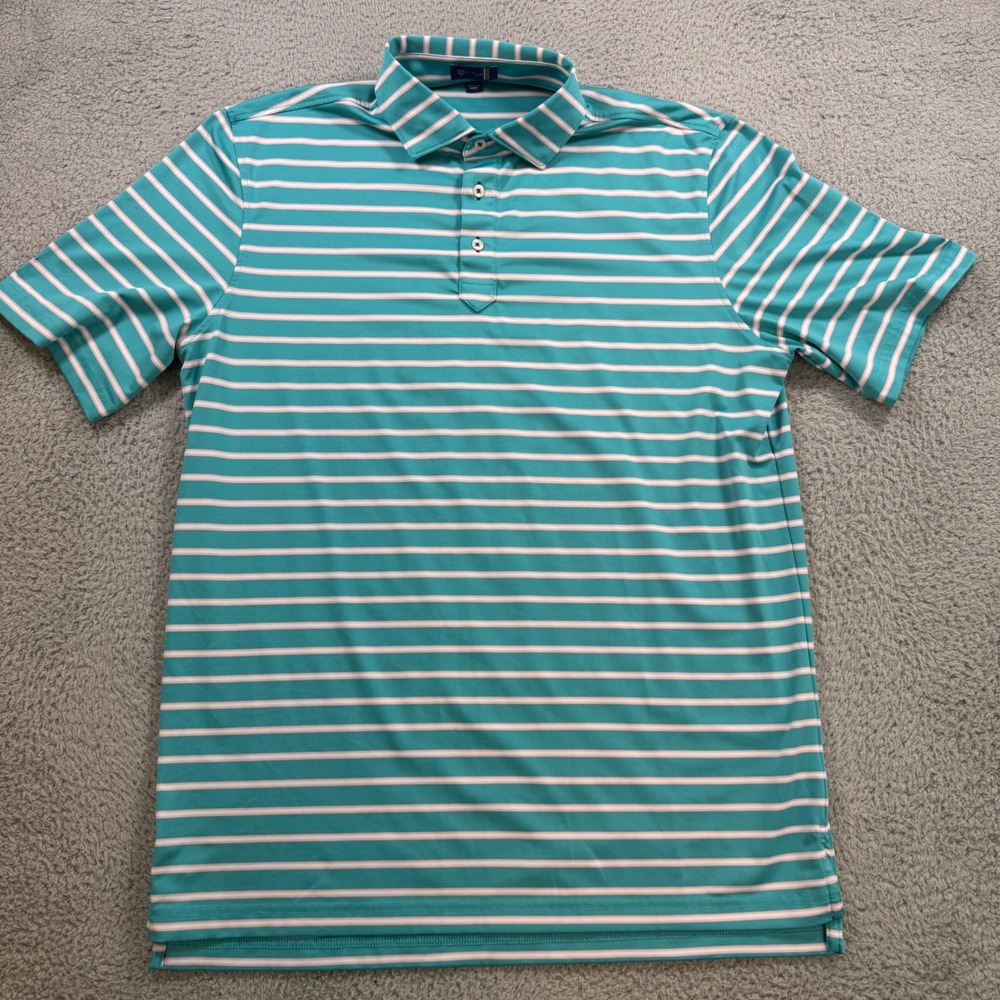 Stitch Golf Mens Large Teal Green Pink Striped Performance Polo Shirt